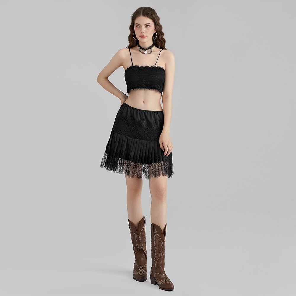 Felcia Women Y2k Lace Mini Skirt Sexy Pleated Ruffle Half